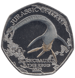 2023 50 PENCE JURASSIC BRITAIN PLESIOSAURUS COLOURED ( BU ) - WORLD COINS - Cambridgeshire Coins