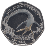 2023 50 PENCE JURASSIC BRITAIN PLESIOSAURUS COLOURED ( BU ) - WORLD COINS - Cambridgeshire Coins