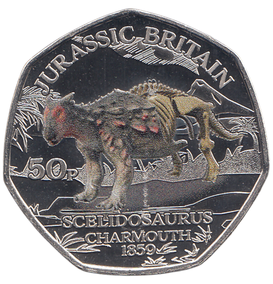 2023 50 PENCE JURASSIC BRITAIN SCELIDOSAURUS COLOURED ( BU ) - WORLD COINS - Cambridgeshire Coins