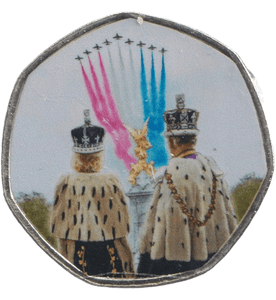 2023 50P SHAPED COIN CHARLES AND CAMILLA CORONATION FLYPAST - 50P SHAPED COIN - Cambridgeshire Coins