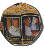 2023 50P SHAPED COIN CHARLES AND CAMILLA INSIDE ROYAL CARRIAGE - 50P SHAPED COIN - Cambridgeshire Coins