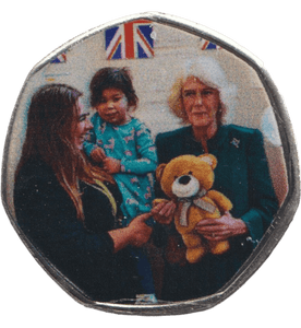 2023 50P SHAPED COIN LONG TO REIGN OVER US CAMILLA WITH TEDDY BEAR - 50P SHAPED COIN - Cambridgeshire Coins