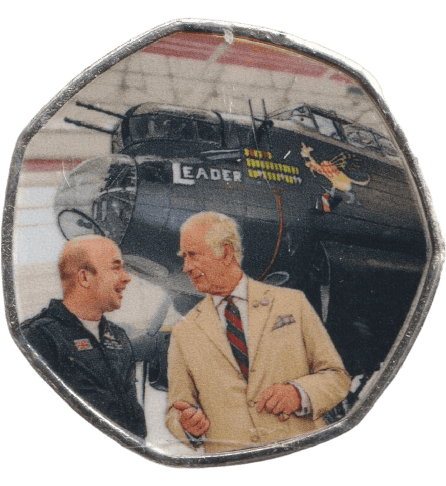 2023 50P SHAPED COIN LONG TO REIGN OVER US CHARLES III AND AVRO LANCASTER - 50P SHAPED COIN - Cambridgeshire Coins