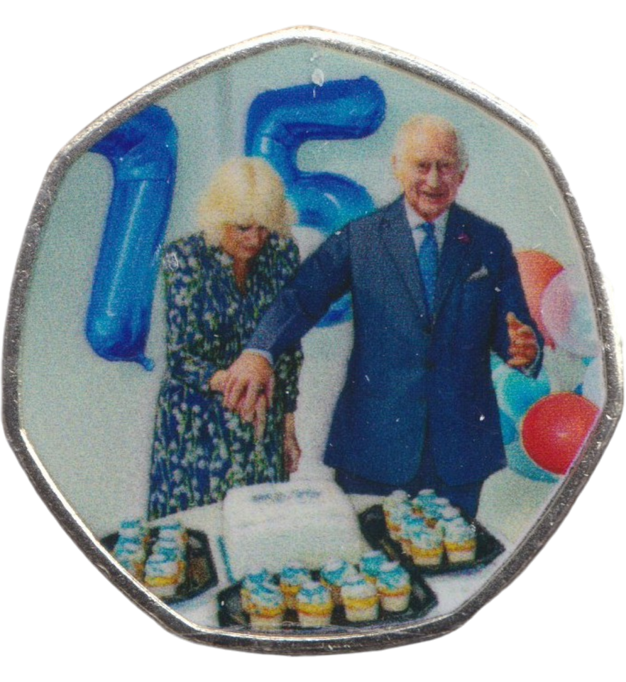 2023 50P SHAPED COIN LONG TO REIGN OVER US CHARLES III AND CAMILLA NHS 75TH ANNIVERSARY - 50P SHAPED COIN - Cambridgeshire Coins