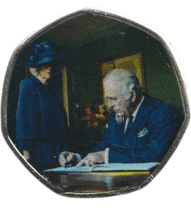 2023 50P SHAPED COIN LONG TO REIGN OVER US CHARLES III AND CAMILLA SIGNING CEREMONY - 50P SHAPED COIN - Cambridgeshire Coins