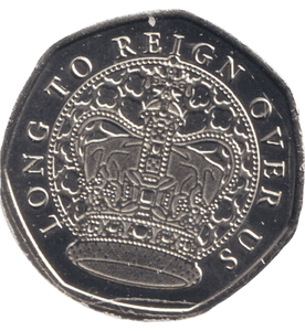 2023 50P SHAPED COIN LONG TO REIGN OVER US CHARLES III AND JAY BLADES - 50P SHAPED COIN - Cambridgeshire Coins