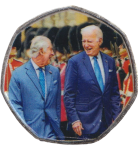 2023 50P SHAPED COIN LONG TO REIGN OVER US CHARLES III AND JOE BIDEN - 50P SHAPED COIN - Cambridgeshire Coins