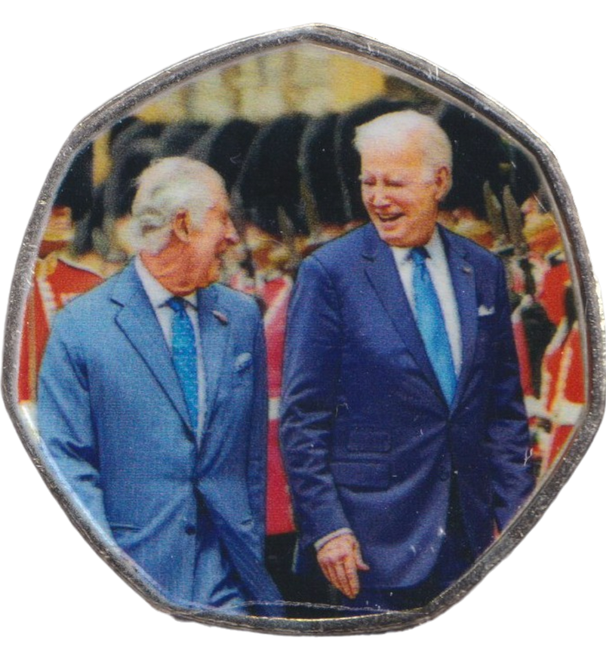 2023 50P SHAPED COIN LONG TO REIGN OVER US CHARLES III AND JOE BIDEN - 50P SHAPED COIN - Cambridgeshire Coins