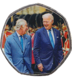 2023 50P SHAPED COIN LONG TO REIGN OVER US CHARLES III AND JOE BIDEN - 50P SHAPED COIN - Cambridgeshire Coins