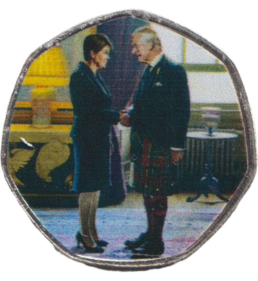 2023 50P SHAPED COIN LONG TO REIGN OVER US CHARLES III AND NICOLA STURGEON - 50P SHAPED COIN - Cambridgeshire Coins