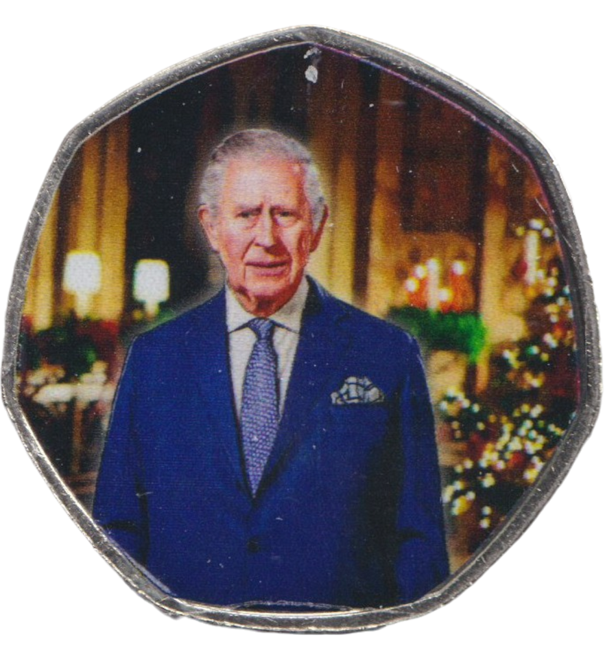 2023 50P SHAPED COIN LONG TO REIGN OVER US CHARLES III CHRISTMAS PORTRAIT - 50P SHAPED COIN - Cambridgeshire Coins