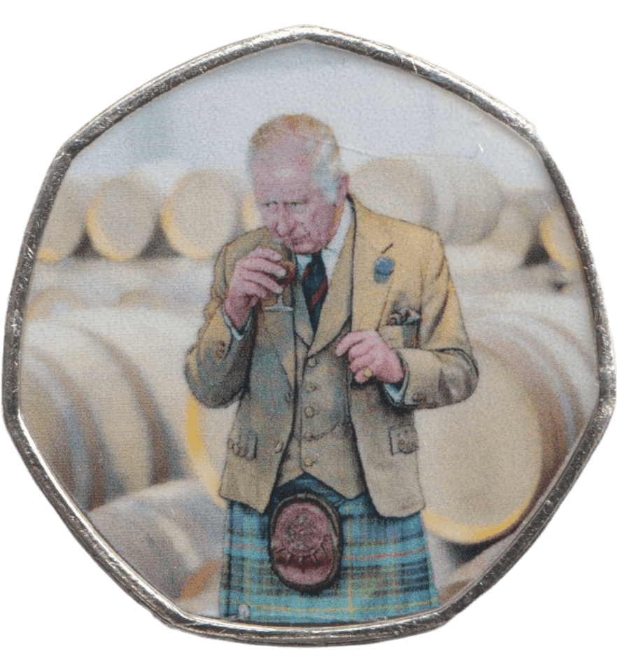 2023 50P SHAPED COIN LONG TO REIGN OVER US CHARLES III DRINK TASTING - 50P SHAPED COIN - Cambridgeshire Coins