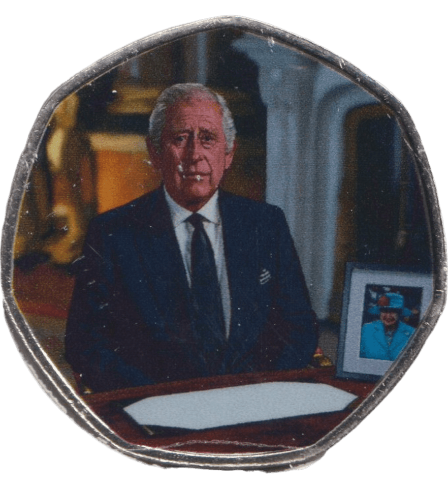 2023 50P SHAPED COIN LONG TO REIGN OVER US CHARLES III PORTRAIT - 50P SHAPED COIN - Cambridgeshire Coins