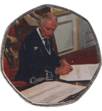 2023 50P SHAPED COIN LONG TO REIGN OVER US CHARLES III SIGNING - 50P SHAPED COIN - Cambridgeshire Coins