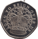 2023 50P SHAPED COIN LONG TO REIGN OVER US KING CHARLES III LAVENDER - 50P SHAPED COIN - Cambridgeshire Coins