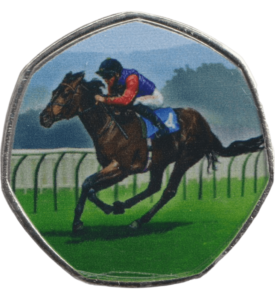 2023 50P SHAPED COIN LONG TO REIGN OVER US RACEHORSE - 50P SHAPED COIN - Cambridgeshire Coins