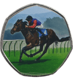 2023 50P SHAPED COIN LONG TO REIGN OVER US RACEHORSE - 50P SHAPED COIN - Cambridgeshire Coins