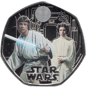 2023 FIFTY PENCE BRILLIANT UNCIRCULATED COLOURISED 50P LUKE SKYWALKER/PRINCESS LEIA - 50p BU - Cambridgeshire Coins