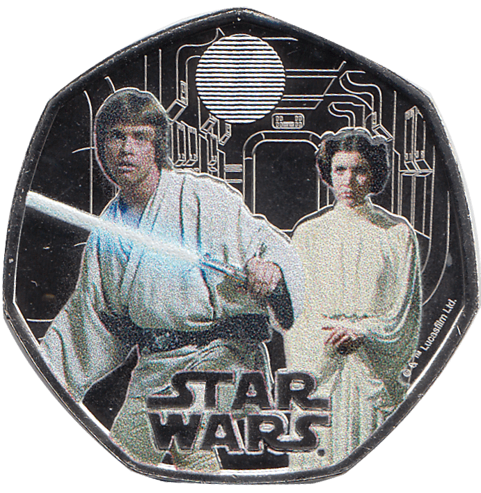 2023 FIFTY PENCE BRILLIANT UNCIRCULATED COLOURISED 50P LUKE SKYWALKER/PRINCESS LEIA - 50p BU - Cambridgeshire Coins