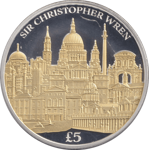 2023 FIVE POUNDS SILVER PROOF SIR CHRISTOPHER WREN - SILVER WORLD COINS - Cambridgeshire Coins
