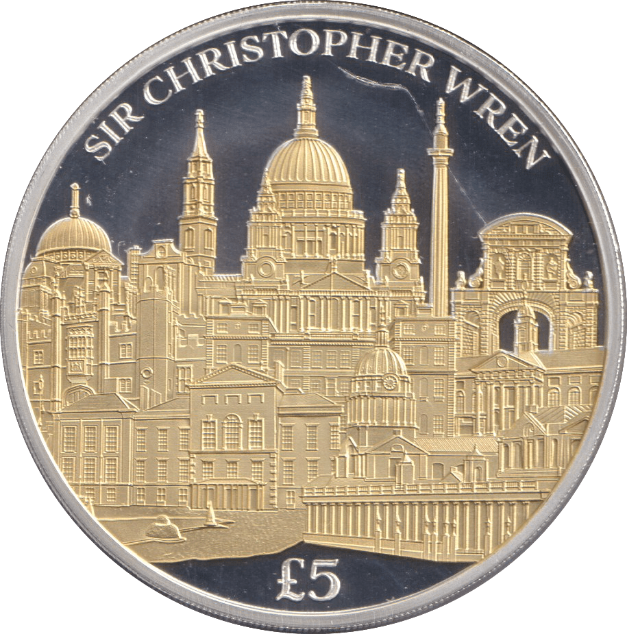 2023 FIVE POUNDS SILVER PROOF SIR CHRISTOPHER WREN - SILVER WORLD COINS - Cambridgeshire Coins