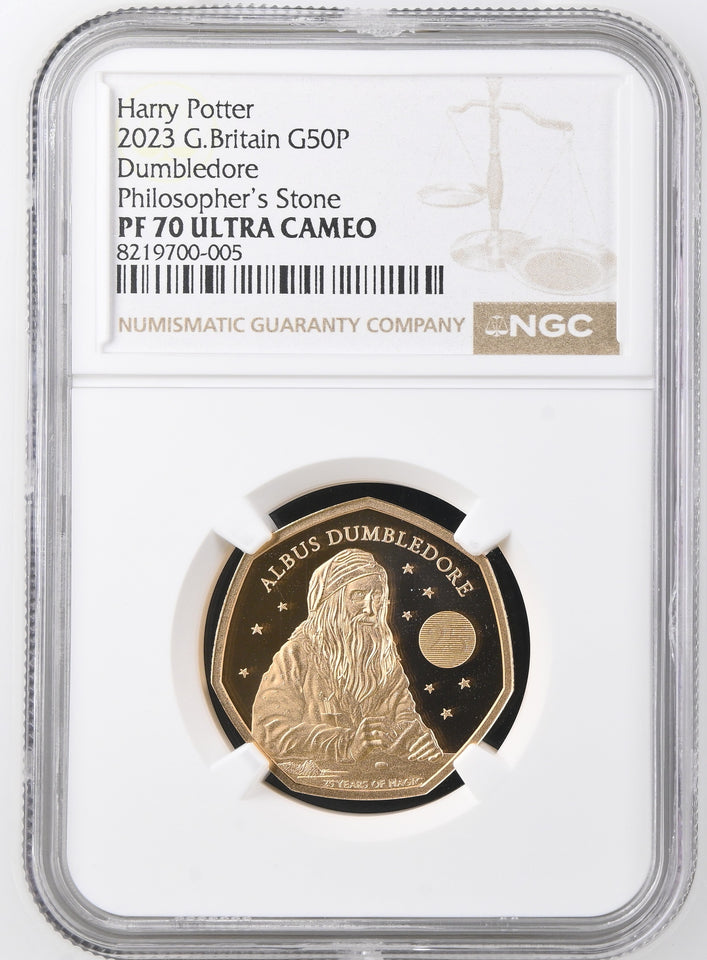 2023 GOLD PROOF 50P DUMBLEDORE PHILOSOPHER'S STONE PF70 ULTRA CAMEO - NGC GOLD 50P - Cambridgeshire Coins