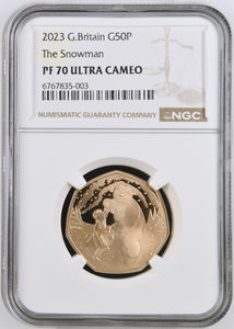 2023 GOLD PROOF 50P THE SNOWMAN ULTRA CAMEO PF 70 - NGC GOLD 50P - Cambridgeshire Coins