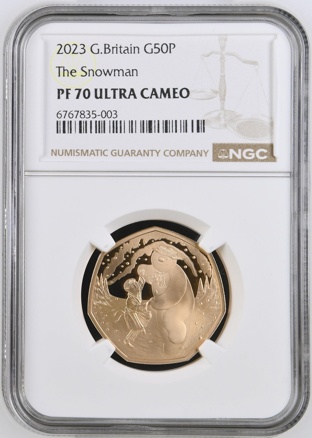 2023 GOLD PROOF 50P THE SNOWMAN ULTRA CAMEO PF 70 - NGC GOLD 50P - Cambridgeshire Coins
