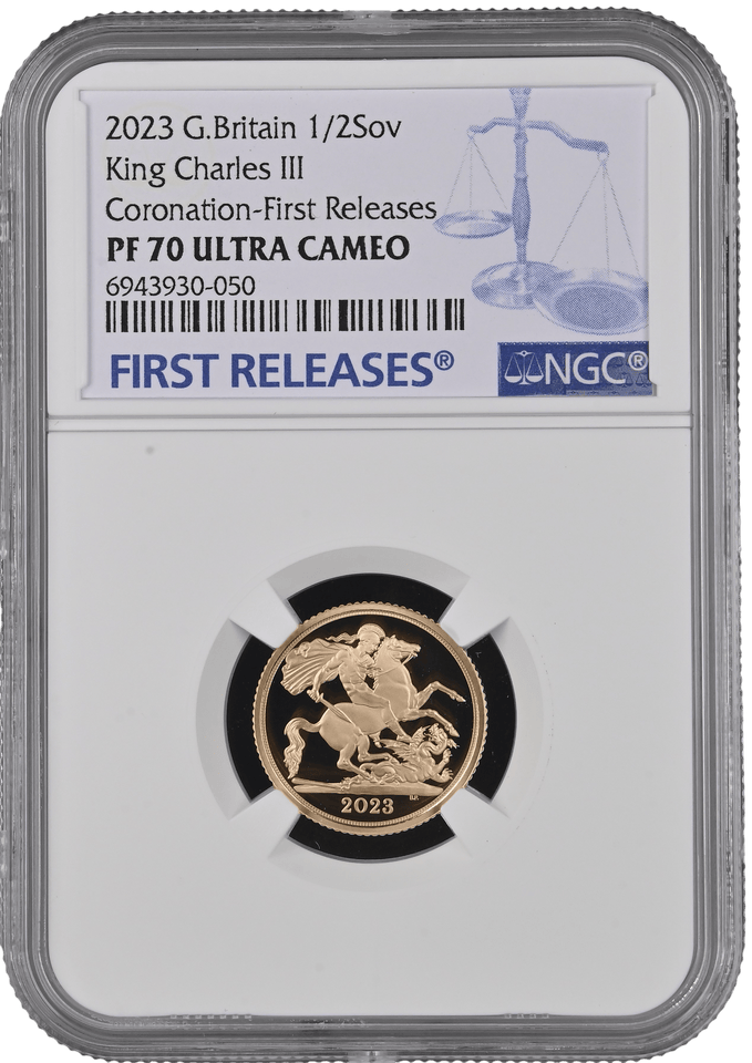 2023 GOLD PROOF HALF SOVEREIGN CORONATION NGC PF 70 - NGC GOLD HALF SOVEREIGN - Cambridgeshire Coins