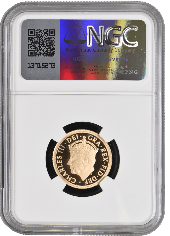 2023 GOLD PROOF PIEFORT SOVEREIGN KING CHARLES III CORONATION NGC PF 70 - NGC GOLD SOVEREIGN - Cambridgeshire Coins