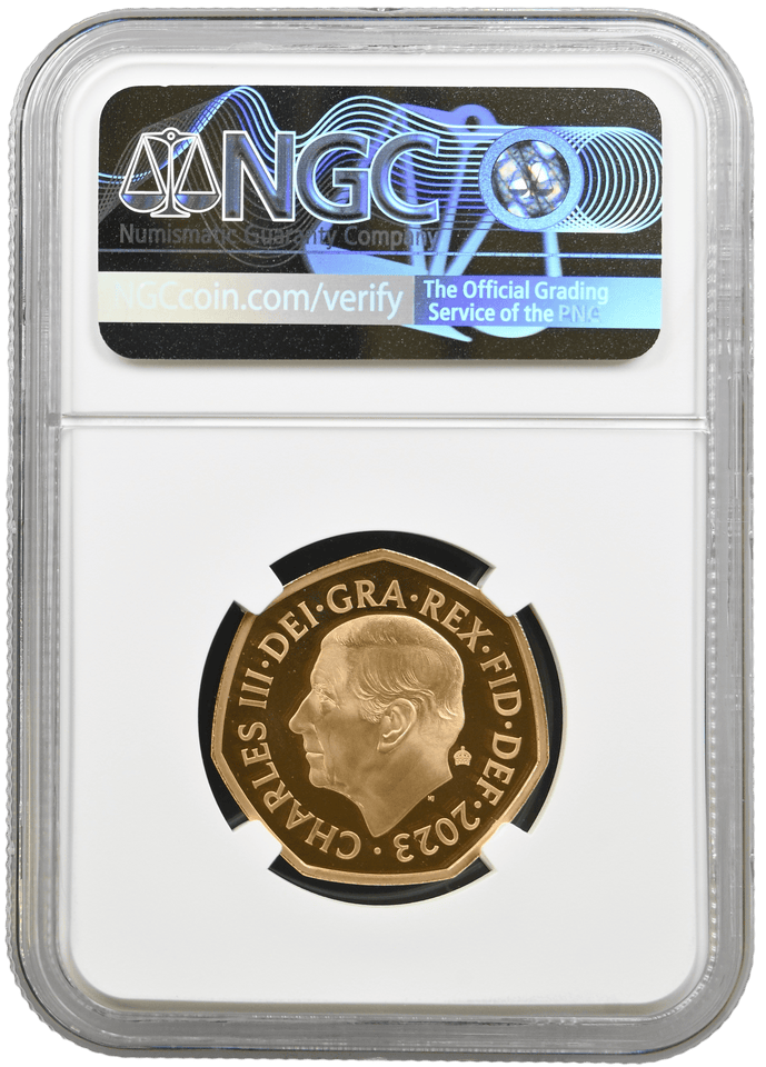 2023 GOLD SALMON 50P CORONATION PRIVY PF 69 ULTRA CAMEO NGC - NGC GOLD 50P - Cambridgeshire Coins