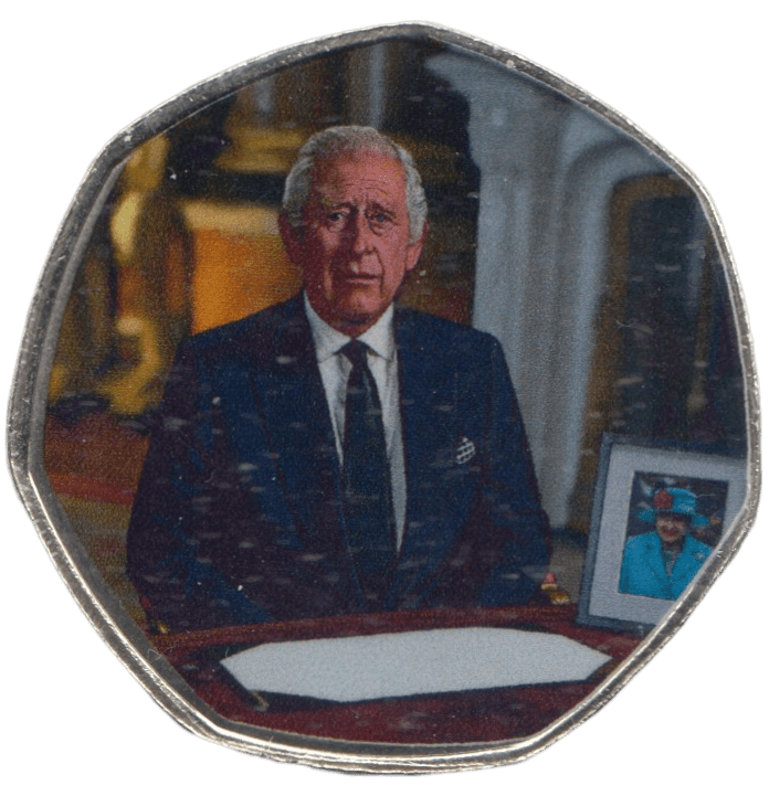2023 KING CHARLES LONG TO REIGN OVER US 50P SHAPED COIN - 50P SHAPED COIN - Cambridgeshire Coins