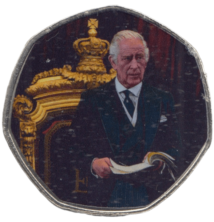 2023 KING CHARLES LONG TO REIGN OVER US 50P SHAPED COIN - 50P SHAPED COIN - Cambridgeshire Coins