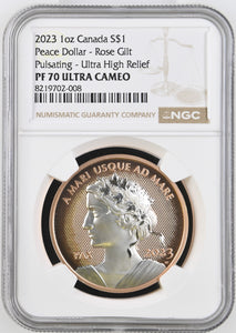 2023 SILVER 1 0Z ROSE GILT PROOF $1 PEACE DOLLAR PF 70 ULTRA CAMEO - NGC SILVER COINS - Cambridgeshire Coins