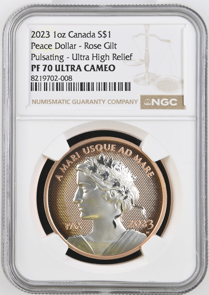 2023 SILVER 1 0Z ROSE GILT PROOF $1 PEACE DOLLAR PF 70 ULTRA CAMEO - NGC SILVER COINS - Cambridgeshire Coins