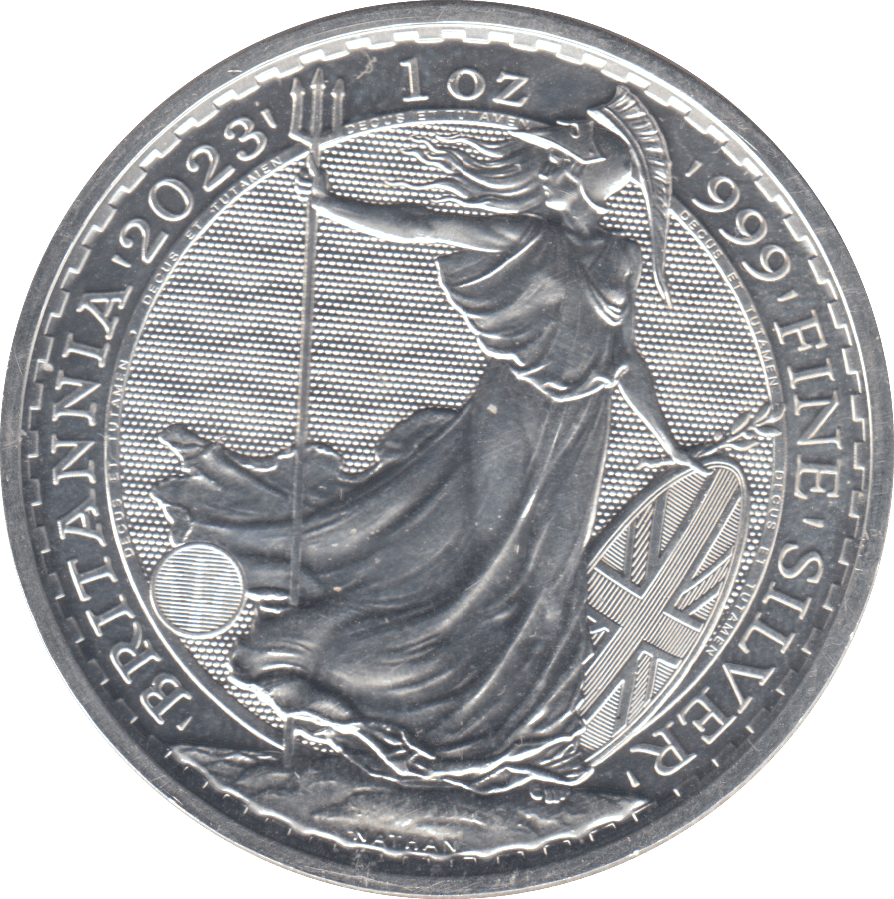 2023 SILVER ONE OUNCE BRITANNIA .999 FINE SILVER 2 POUND - SILVER WORLD COINS - Cambridgeshire Coins