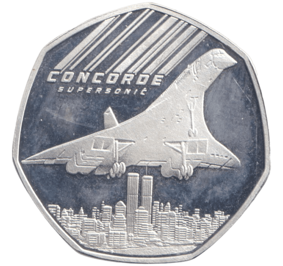 2023 SILVER PLATED 50 CENTS CONCORDE SUPERSONIC ( PROOF ) - WORLD COINS - Cambridgeshire Coins