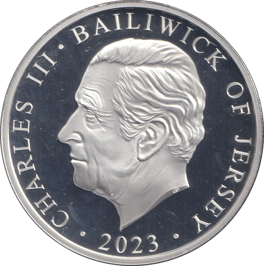 2023 SILVER PROOF CHARLES III FIVE POUNDS JERSEY - SILVER WORLD COINS - Cambridgeshire Coins