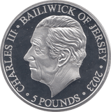 2023 SILVER PROOF FIVE POUNDS JERSEY - SILVER WORLD COINS - Cambridgeshire Coins