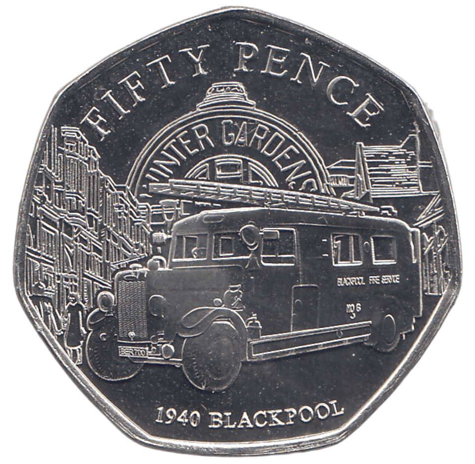 2024 50 P 1940 BLACKPOOL FIRE BRIGADE ( BU ) - 50P CIRCULATED - Cambridgeshire Coins
