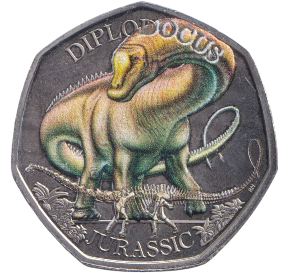 2024 50 PENCE DIPLODOCUS JURASSIC COLOURED - WORLD COINS - Cambridgeshire Coins