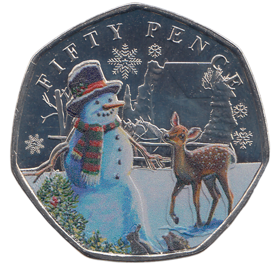 2024 50 PENCE SNOWMAN BAILIWICK OF GUERNSEY COLOURED ( BU ) - WORLD COINS - Cambridgeshire Coins