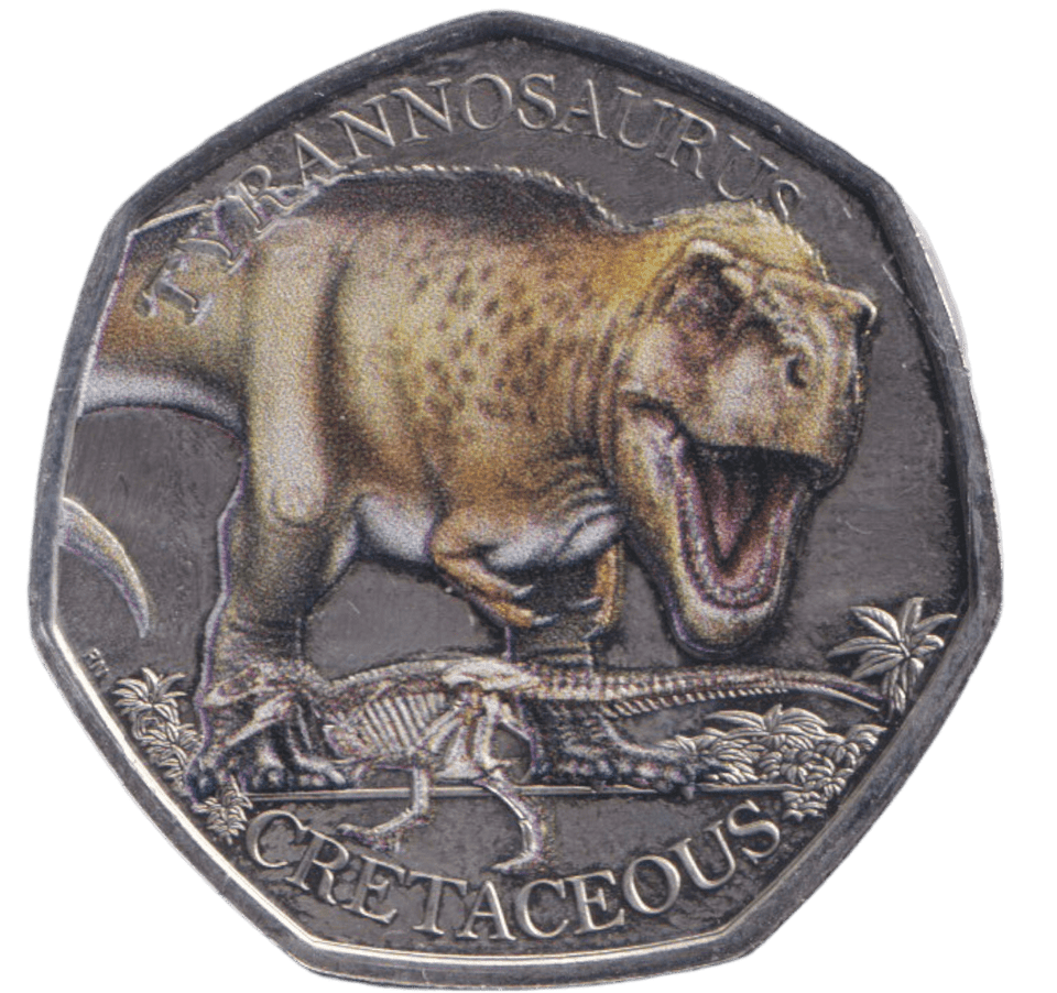 2024 50 PENCE TYRANNOSAURUS CRETACEOUS COLOURED - WORLD COINS - Cambridgeshire Coins