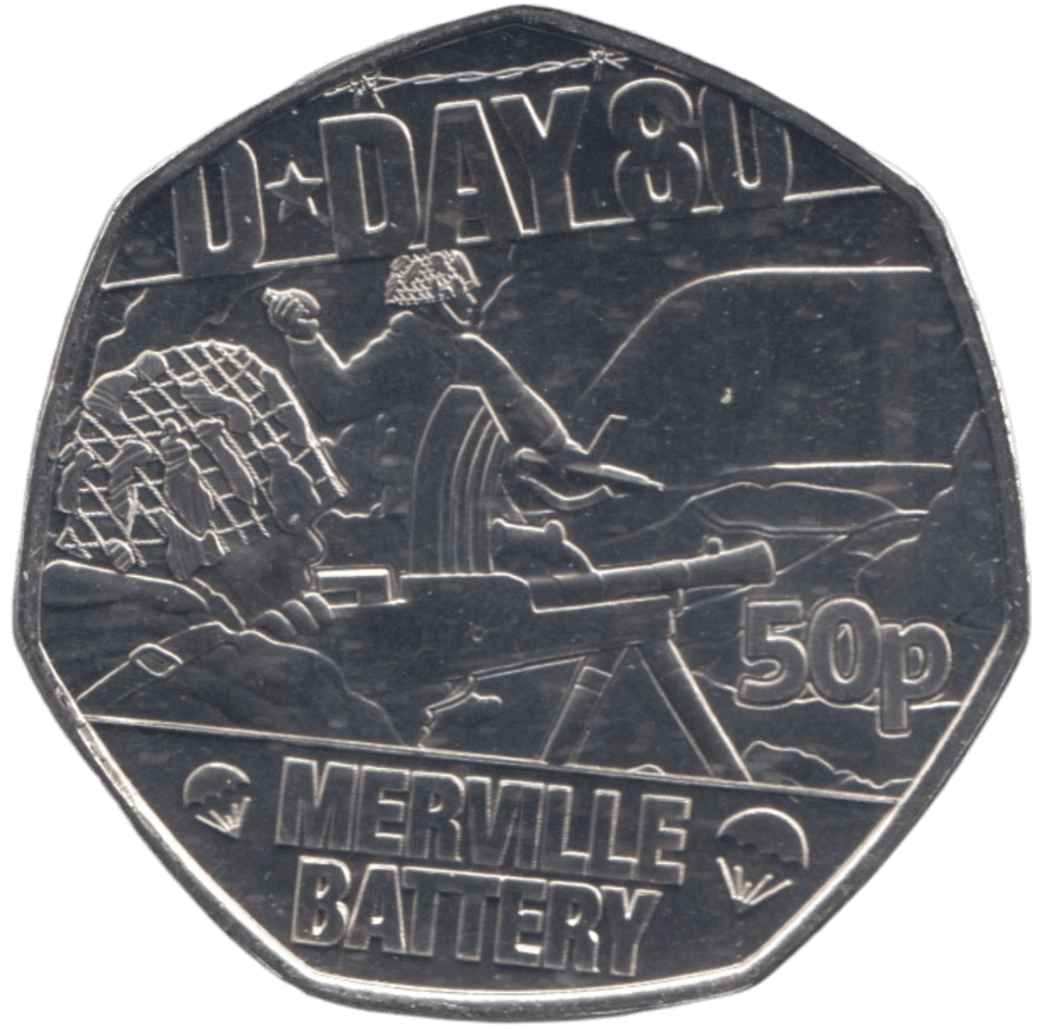 2024 50P MERVILLE BATTERY D DAY 80TH ANNIVERSARY ( BU ) - 50p BU - Cambridgeshire Coins
