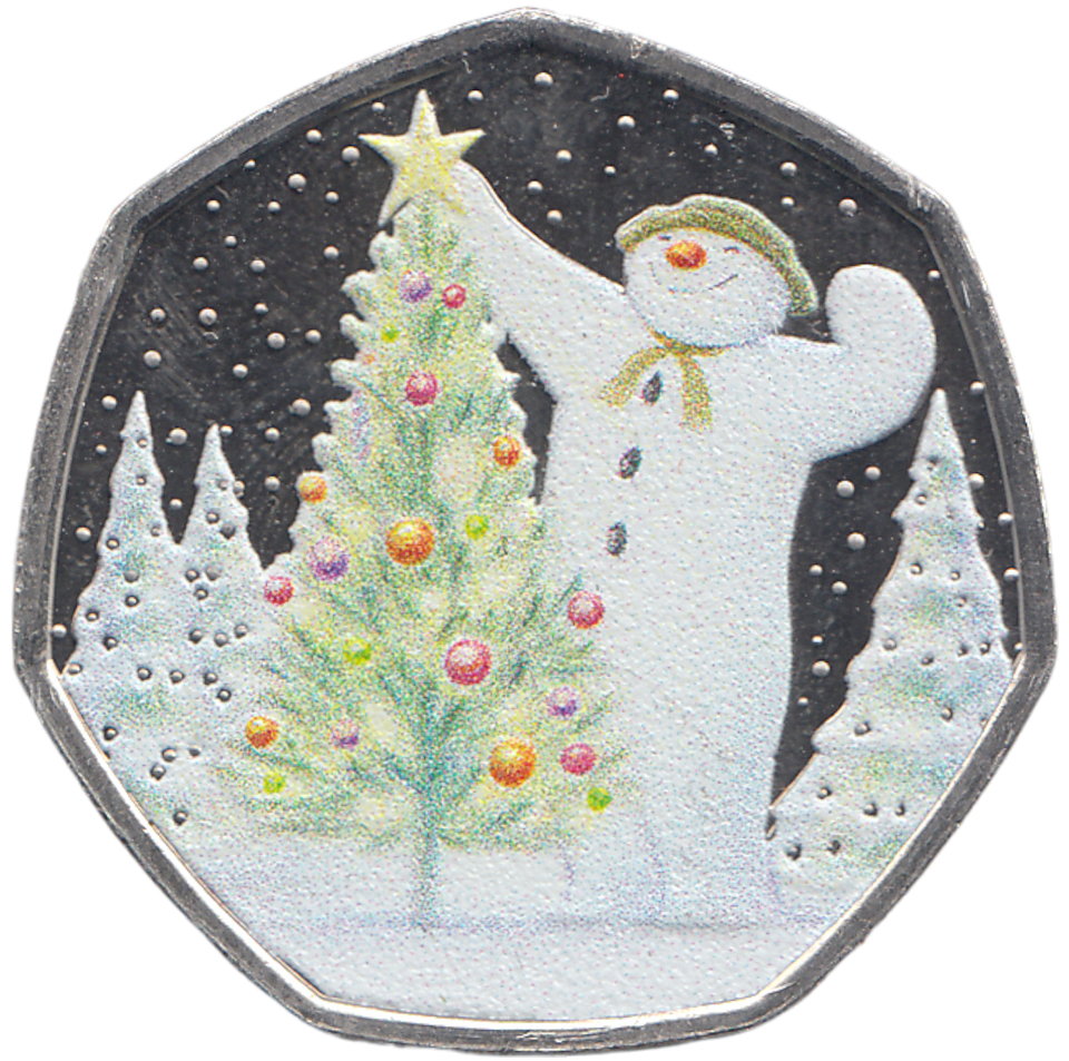 2024 50P THE SNOWMAN COLOURED ( BU ) - WORLD COINS - Cambridgeshire Coins