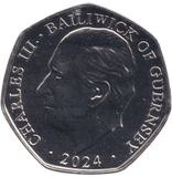 2024 BAILIWICK OF GUERNSEY CHRISTMAS SNOW BAMBI 50P BU - 50P REGIONAL ISSUE - Cambridgeshire Coins
