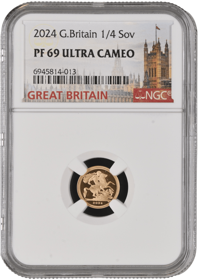 2024 GOLD PROOF QUARTER SOVEREIGN PF 69 ULTRA CAMEO NGC - NGC GOLD COINS - Cambridgeshire Coins