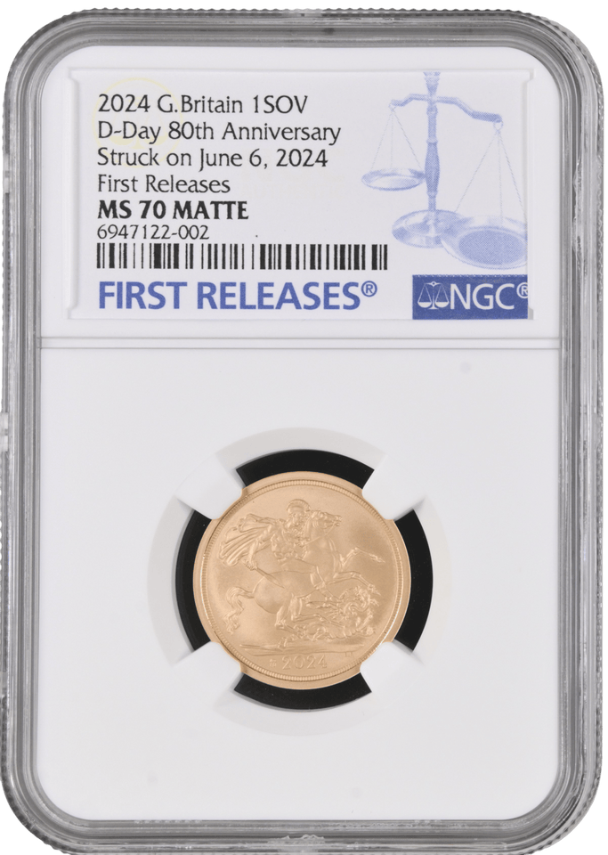 2024 GOLD PROOF SOVEREIGN D-DAY 80TH ANNIVERSARY NGC MS 70 - NGC GOLD SOVEREIGN - Cambridgeshire Coins