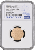 2024 GOLD PROOF SOVEREIGN D-DAY 80TH ANNIVERSARY NGC MS 70 - NGC GOLD SOVEREIGN - Cambridgeshire Coins