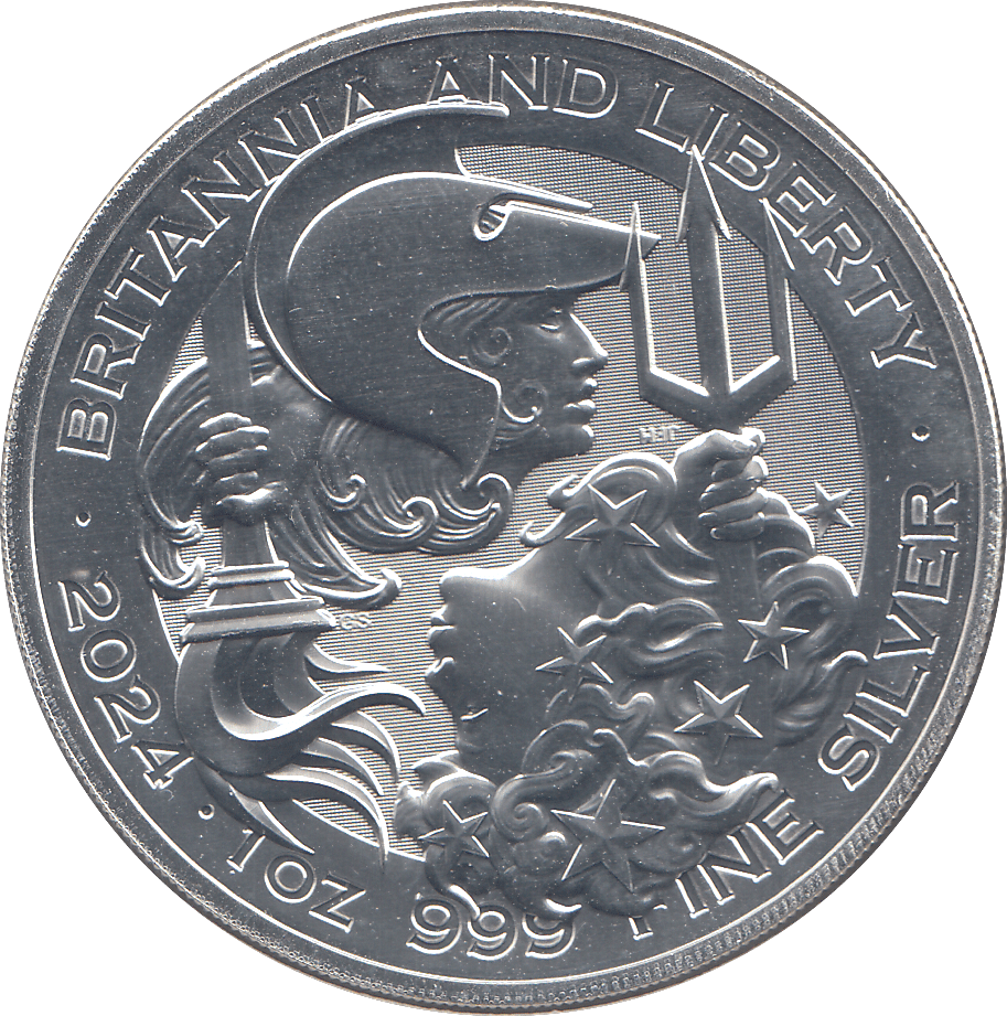 2024 SILVER 1OZ TWO POUNDS BRITANNIA AND LIBERTY ( BU ) - SILVER WORLD COINS - Cambridgeshire Coins